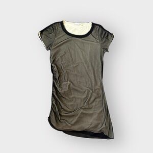 DKNYC Black Mesh Short Sleeved Asymmetrical Ruched Tee - Double Layered, Y2K NWT